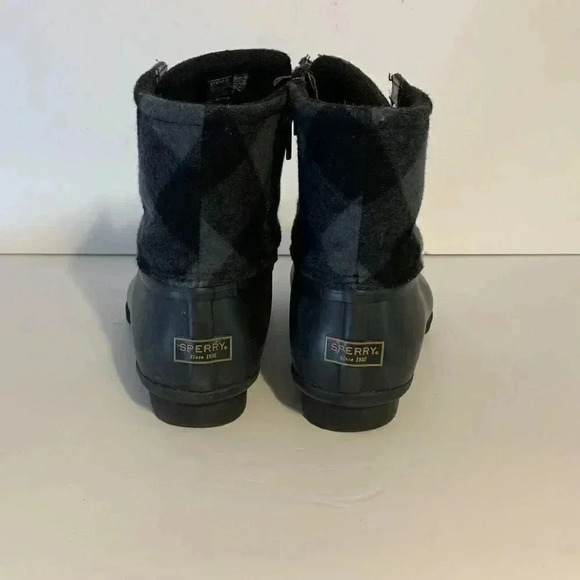 Sperry Saltwater Buffalo‎ Check Duck Boot Black Gray Size 11 Rain Galosh Snow - Picture 3 of 6